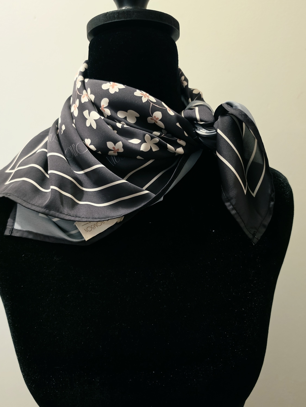 Mus & Bombon Barcelona Black Floral Square Scarf Made In Spain